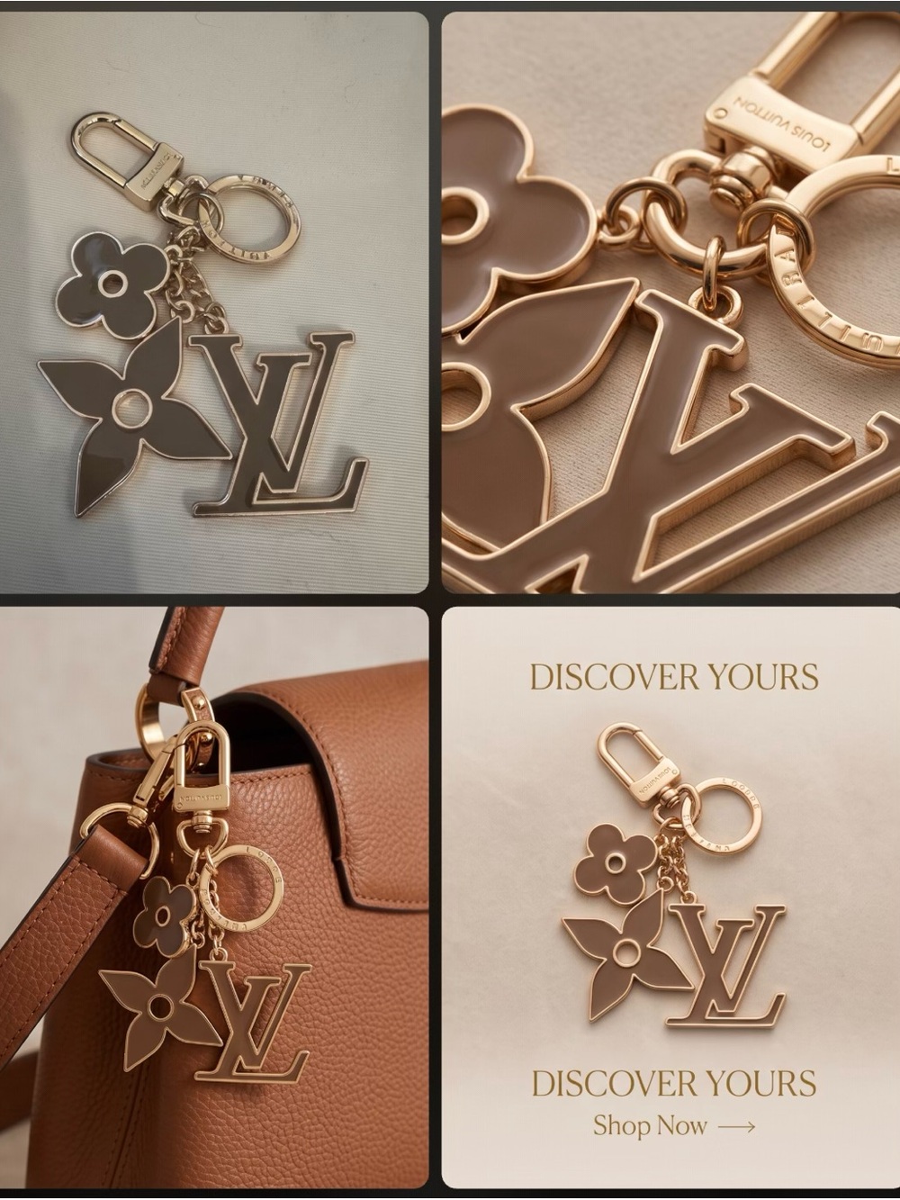 Unbranded bag charm Gold & Taupe LV Flower Key Charm - Designer Key & Card Holde